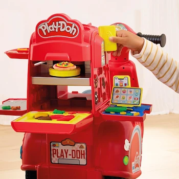 Imagen 5 de Play-Doh Set de Masa Moldeable Moto Repartidora de Pizzas Juego Ride-On Grande Multicolor, Modelo F8803, 10 Latas de 56g, 16 Accesorios de Cocina, Altura 49 cm, Peso Máx 22.6 kg, Edad 3+