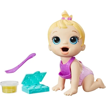 Imagen 3 de Baby Alive Hora de Comer Muñeca Rubia 20 cm para Niños de 3 Años en Adelante, Línea Baby Alive de Mattel, Muñeca Interactiva Bebé con Cabello Rubio Largo, Tamaño Compacto 8 Pulgadas