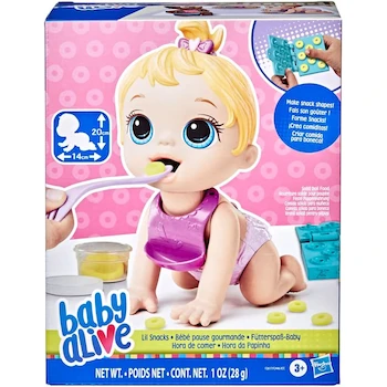 Imagen 5 de Baby Alive Hora de Comer Muñeca Rubia 20 cm para Niños de 3 Años en Adelante, Línea Baby Alive de Mattel, Muñeca Interactiva Bebé con Cabello Rubio Largo, Tamaño Compacto 8 Pulgadas