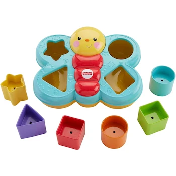 Imagen alusiva al producto Fisher-Price Mariposa de Bloques Divertidos Clasificador de Formas Multicolor, 6 Bloques, Modelo CDC22, para Bebés de 6 Meses en Adelante