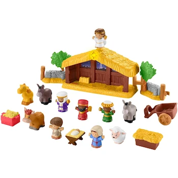 Imagen de referencia para Fisher-Price Little People Set de Juego Nacimiento Navideño, 17 Piezas con 12 Figuras (Bebé Jesús, María, José, Tres Reyes Magos, Ángel) y 5 Piezas de Establo, Modelo HMX70, para Niños de 1 a 5 Años, Serie Little People