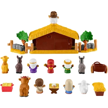 Imagen 5 de Fisher-Price Little People Set de Juego Nacimiento Navideño, 17 Piezas con 12 Figuras (Bebé Jesús, María, José, Tres Reyes Magos, Ángel) y 5 Piezas de Establo, Modelo HMX70, para Niños de 1 a 5 Años, Serie Little People