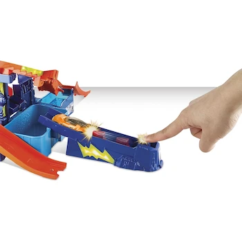Imagen 4 de Hot Wheels Pista City Color Shifters Laboratorio Científico Set de Juego con Cambio de Color, Vehículo Incluido, para Niños de 4 Años, Serie Color Shifters, Tamaño Grande con 8 Piezas y Rampas, Color Azul y Multicolor