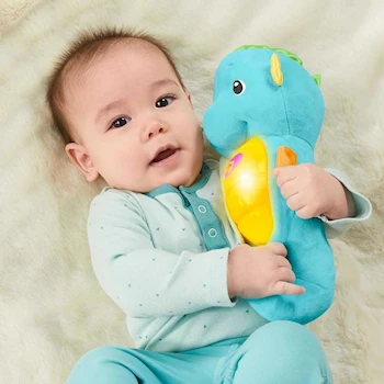 Imagen 2 de Fisher-Price Juguete Peluche Caballito de Mar Serie Dulces Sueños Soothe & Glow, Color Azul, Modelo B00P4CEUS2, Altura 29 cm