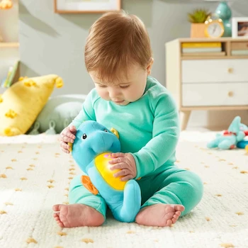 Imagen 3 de Fisher-Price Juguete Peluche Caballito de Mar Serie Dulces Sueños Soothe & Glow, Color Azul, Modelo B00P4CEUS2, Altura 29 cm