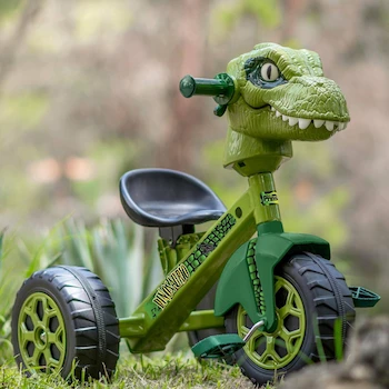 Imagen 2 de Prinsel Triciclo de T-Rex Trax Dinosaurio Montable para Niños, Verde, Modelo 1387, para Edades 2-5 Años, Altura 53 cm, Material Plástico y Metal