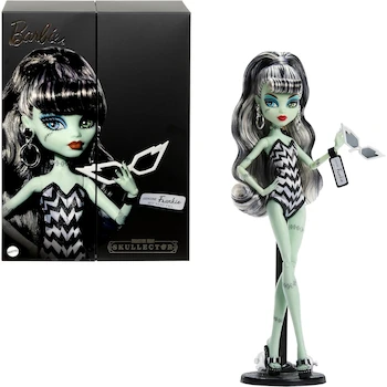 Imagen de referencia para Monster High Skullector Frankie Stein x Barbie 80 Aniversario Muñeca de Colección, Modelo JHK28, Tamaño 10.5 Pulgadas, Edición Limitada Mattel Serie Skullector