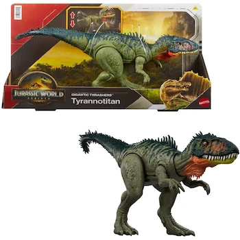 Imagen de referencia para Mattel Jurassic World Rebirth Gigantic Thrashers Tyrannotitian Dinosaur Action Figure Toy, Model JCL75, Grey, 13.4 Ounces, for Ages 4 Years and Up