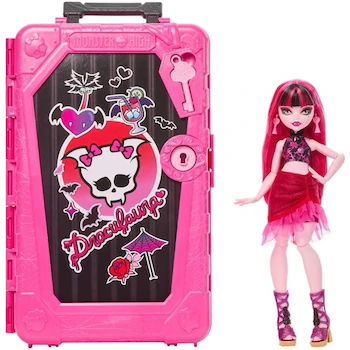 Imagen de referencia para Muñeca Monster High Skulltimate Secrets Draculaura de la Serie Destination Gore-geous Oasis, Modelo JDR50, Tamaño 12.6 pulgadas de alto, Colores Principalmente Rosa y Negro