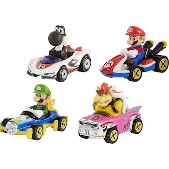 Imagen 4 de Hot Wheels Mario Kart Paquete de 4 Vehículos Die-cast a Escala 1:64 con Mario, Luigi, Bowser y Yoshi Negro Exclusivo Amazon