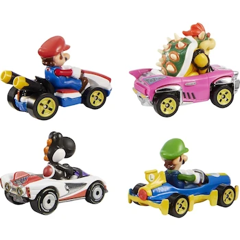 Imagen 5 de Hot Wheels Mario Kart Paquete de 4 Vehículos Die-cast a Escala 1:64 con Mario, Luigi, Bowser y Yoshi Negro Exclusivo Amazon