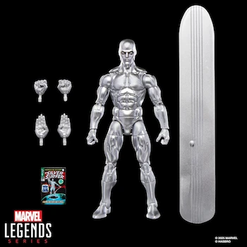 Imagen 2 de MARVEL Legends Series Silver Surfer 6-inch Collectible Action Figure, Metallic Silver Color, Model B0DK7J4H6Y, Fantastic Four Retro Series, Premium Articulated Design, 16+ Age Rating, 6 Piezas Totales