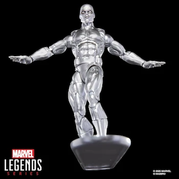 Imagen 5 de MARVEL Legends Series Silver Surfer 6-inch Collectible Action Figure, Metallic Silver Color, Model B0DK7J4H6Y, Fantastic Four Retro Series, Premium Articulated Design, 16+ Age Rating, 6 Piezas Totales