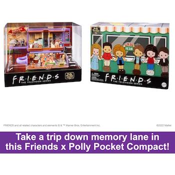 Imagen 3 de Polly Pocket Friends Compact Playset Coleccionable Taza de Café Central Perk con 6 Micro Muñecas Personajes y 9 Accesorios Serie Partnership Modelo HKV74
