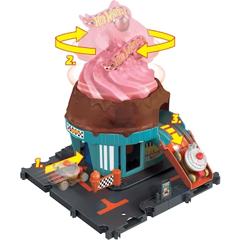 Imagen 5 de Hot Wheels City Pista de Juguete Heladería HTN77 Set con 1 Auto a Escala 1:64 Serie Downtown Ice Cream Swirl para Niños de 3 Años en Adelante
