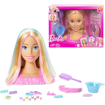 Imagen de referencia para Barbie Styling Head Muñeca con Cabello Rubio y Mechas de Colores Pastel, Modelo JFG81, Serie Barbie, para Niñas de 3 Años en Adelante