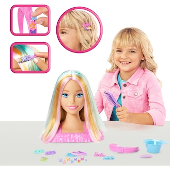 Imagen 2 de Barbie Styling Head Muñeca con Cabello Rubio y Mechas de Colores Pastel, Modelo JFG81, Serie Barbie, para Niñas de 3 Años en Adelante