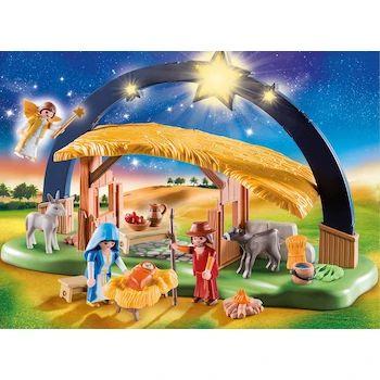 Imagen 2 de Playmobil Nacimiento Belén Iluminado con Establo Pesebre María José Niño Jesús Ángel Animales Linterna Modelo 5588 Christmas
