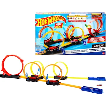 Imagen alusiva al producto Hot Wheels HDR83 Pista de Juguete Competencia Súper Loop Multicolor, Escala 1:64, Dimensiones Empaquetadas 57 x 7 x 34 cm, Extensible a 64 cm, Peso 0.98 kg, Incluye 1 Vehículo, para 1-2 Jugadores, Serie Action, Edad 4 Años en Adelante