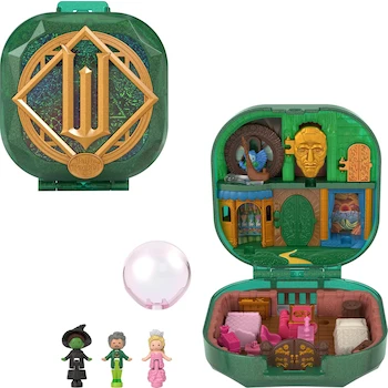 Imagen de referencia para Wicked Polly Pocket Collector Set de Colección Compacto JFV04, 3 Muñecas Micro (Glinda, Elphaba, Mago), 2 Accesorios Temáticos, Inspirado en Shiz y Ciudad Esmeralda, Multicolor, para 4+ Años, Escala 1:12
