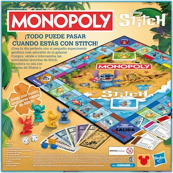 Imagen 5 de Hasbro Gaming Monopoly Edición Disney Stitch Juego de Mesa Oficial Azul para 2-6 Jugadores a Partir de 8 Años