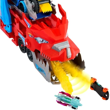 Imagen 5 de Hot Wheels City Pista de Juguete Súper Remolque con Dos Dragones Épicos y Dos Vehículos a Escala 1:64 para Niños de 4 Años en Adelante