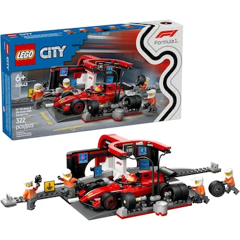 Imagen de referencia para LEGO City 60443 Parada en Pits de F1 y Equipo de Mecánicos con Auto Ferrari Rojo, Set de Construcción de 322 Piezas, Serie City, para Niños de 6 Años o Más, Dimensiones 8 cm Alto x 14 cm Ancho x 5 cm Profundo