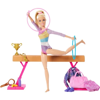 Imagen de referencia para Barbie Profesiones Set de Juego Gimnasta Muñeca Cabello Rubio con Viga de Equilibrio y Más de 10 Accesorios Temáticos Mattel HRG52 para Niñas de 3 Años en Adelante
