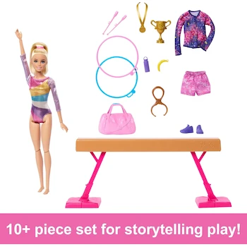 Imagen 2 de Barbie Profesiones Set de Juego Gimnasta Muñeca Cabello Rubio con Viga de Equilibrio y Más de 10 Accesorios Temáticos Mattel HRG52 para Niñas de 3 Años en Adelante