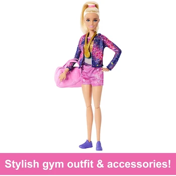 Imagen 4 de Barbie Profesiones Set de Juego Gimnasta Muñeca Cabello Rubio con Viga de Equilibrio y Más de 10 Accesorios Temáticos Mattel HRG52 para Niñas de 3 Años en Adelante