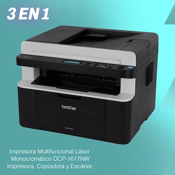 Imagen 2 de Brother DCP-1617NW Impresora Multifuncional Láser Monocromática 3 en 1 con WiFi, Ciclo Mensual 10000 Páginas, Memoria 32 MB, Color Negro