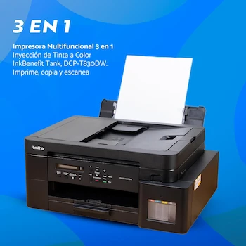 Imagen 2 de Brother Impresora Multifuncional 3 en 1 Inyección de Tinta a Color InkBenefit Tank, DCP-T830DW Negro
