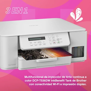 Imagen 2 de Brother Impresora Multifuncional 3 en 1 Inyección de Tinta Continua a Color DCP-T536DW Serie InkBenefit Tank Negro/Blanco
