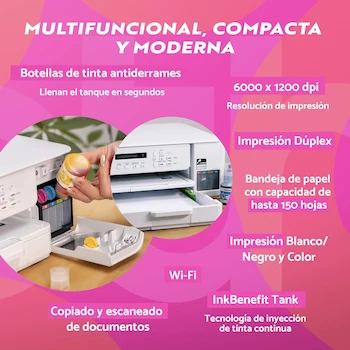 Imagen 4 de Brother Impresora Multifuncional 3 en 1 Inyección de Tinta Continua a Color DCP-T536DW Serie InkBenefit Tank Negro/Blanco