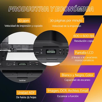 Imagen 4 de Brother Impresora Multifuncional Láser Monocromática 3 en 1 DCP-L2540DW Color Negro