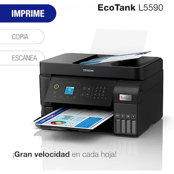 Imagen 2 de Epson EcoTank L5590 Impresora Multifuncional Inalámbrica a Color con Tanques de Tinta Recargables, Impresión Duplex Automática, ADF, Ethernet y Wi-Fi Direct, Blanca