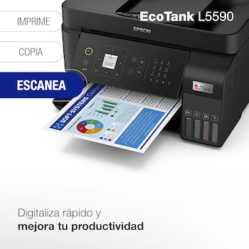 Imagen 5 de Epson EcoTank L5590 Impresora Multifuncional Inalámbrica a Color con Tanques de Tinta Recargables, Impresión Duplex Automática, ADF, Ethernet y Wi-Fi Direct, Blanca