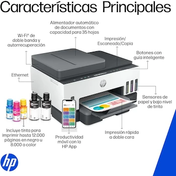 Imagen 5 de HP Impresora Multifuncional Smart Tank 750 con Tinta Continua a Color, Modelo 6UU47A