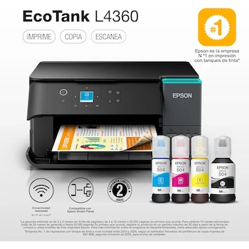 Imagen 2 de Epson EcoTank L4360 Impresora Multifuncional de Inyección de Tinta con Tanques de Tinta Continua a Color Negra