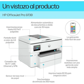 Imagen 4 de HP Impresora Todo-en-Uno OfficeJet Pro 9730 de Gran Formato A3 Doble Carta Color Modelo 537P5C