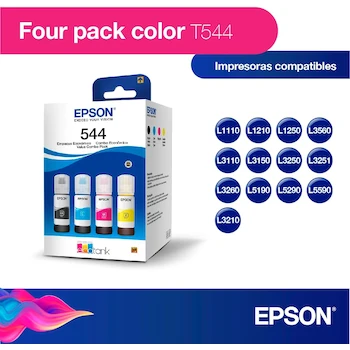 Imagen 2 de Epson EcoFit T544 Paquete 4 Botellas de Tinta Original Negro Cian Magenta Amarillo para Impresoras EcoTank Serie L3110 L3150 L5190