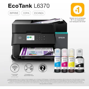 Imagen 2 de Epson Impresora Multifuncional a Color Inalámbrica con Sistema de Tanque de Tinta EcoTank L6370 Negra con Conectividad Ethernet Modelo C11CL43301 Serie L