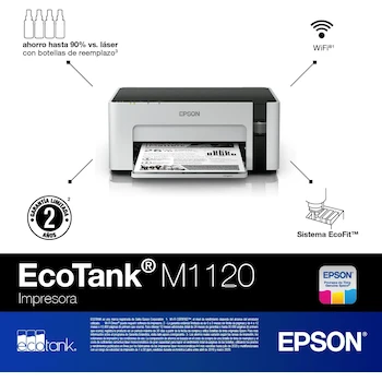 Imagen 2 de Epson EcoTank M1120 Impresora Monocromática Inalámbrica Blanco y Negro Tanque de Tinta Modelo C11CG96301 Gris