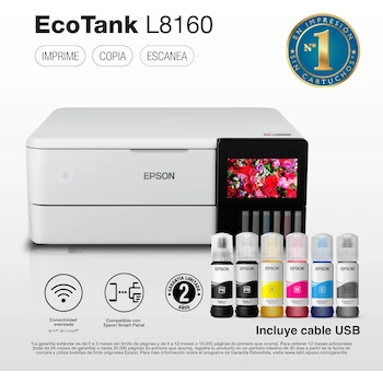 Imagen 3 de Epson EcoTank L8160 Impresora Multifuncional Fotográfica 3 en 1 A4 con Tanques de Tinta 6 Colores Claria ET Premium Blanco Modelo C11CJ20301