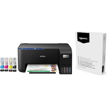 Imagen de referencia para Epson EcoTank L3251 Impresora Multifuncional Inyección de Tinta a Color Tanques Recargables Wi-Fi con Paquete 500 Hojas Papel Tamaño Carta Amazon Basics