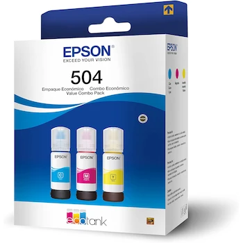 Imagen alusiva al producto Epson Ecofit Botellas de Tinta Originales T504 Cian, Magenta y Amarillo 70 ml Cada Una Pack de 3 Unidades