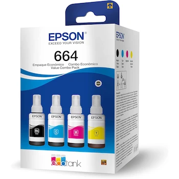 Imagen alusiva al producto Epson EcoFit Botellas de Tinta Originales Serie T664 Pack de 4 Unidades Negro, Cian, Magenta y Amarillo 70 ml Cada Botella