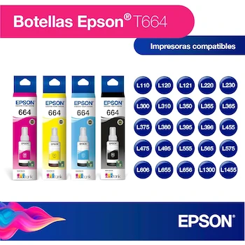 Imagen 5 de Epson EcoFit Botellas de Tinta Originales Serie T664 Pack de 4 Unidades Negro, Cian, Magenta y Amarillo 70 ml Cada Botella