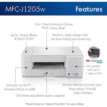 Imagen 4 de Brother MFC-J1205W INKvestment Tank Impresora Multifunción de Inyección de Tinta a Color Blanco