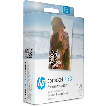 Imagen alusiva al producto Papel Fotográfico HP Sprocket Premium ZINK con Respaldo Adhesivo 2x3 pulgadas (100 Hojas) Modelo 1DE40A Compatible con Impresoras HP Sprocket Versión Original